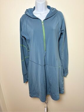 Title Nine Blue Hooded Long Sleeve Tunic Dress
